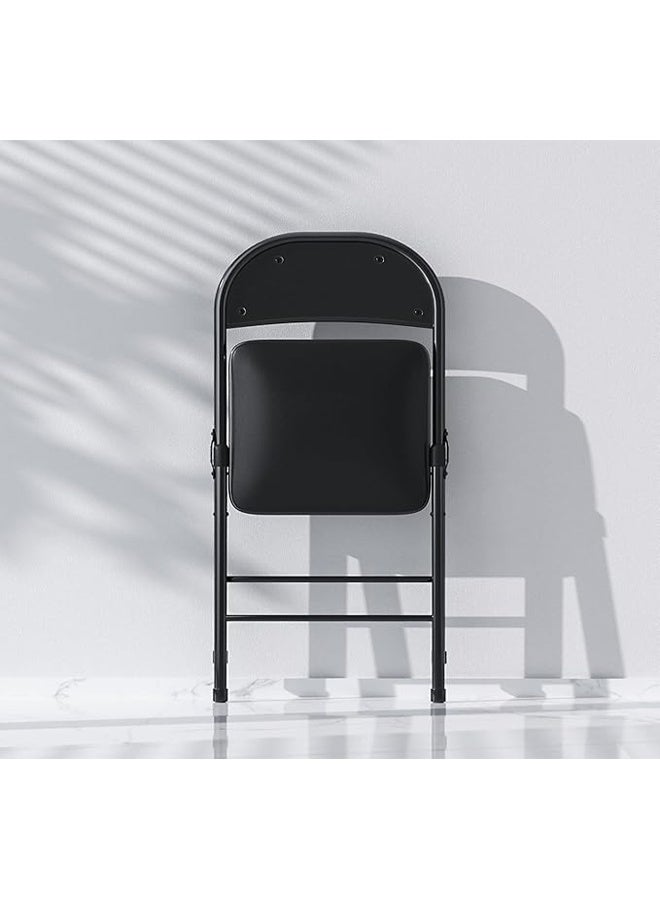 Black Padded Folding Chair with PU Leather Seat & Backrest – Heavy-Duty Metal Frame - Image 3